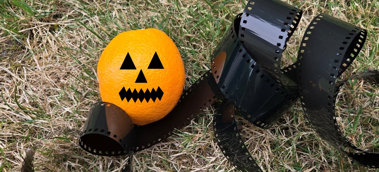 An orange as a jack o lantern