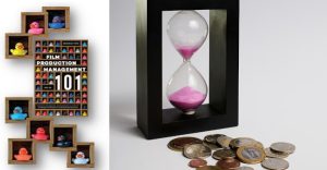 coins and an hour glass